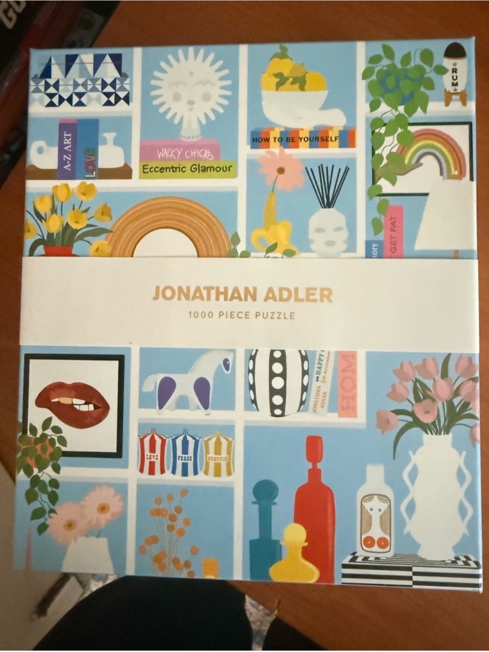 Jonathan Adler Blue, Yellow & Pink Illustrated Puzzle Box